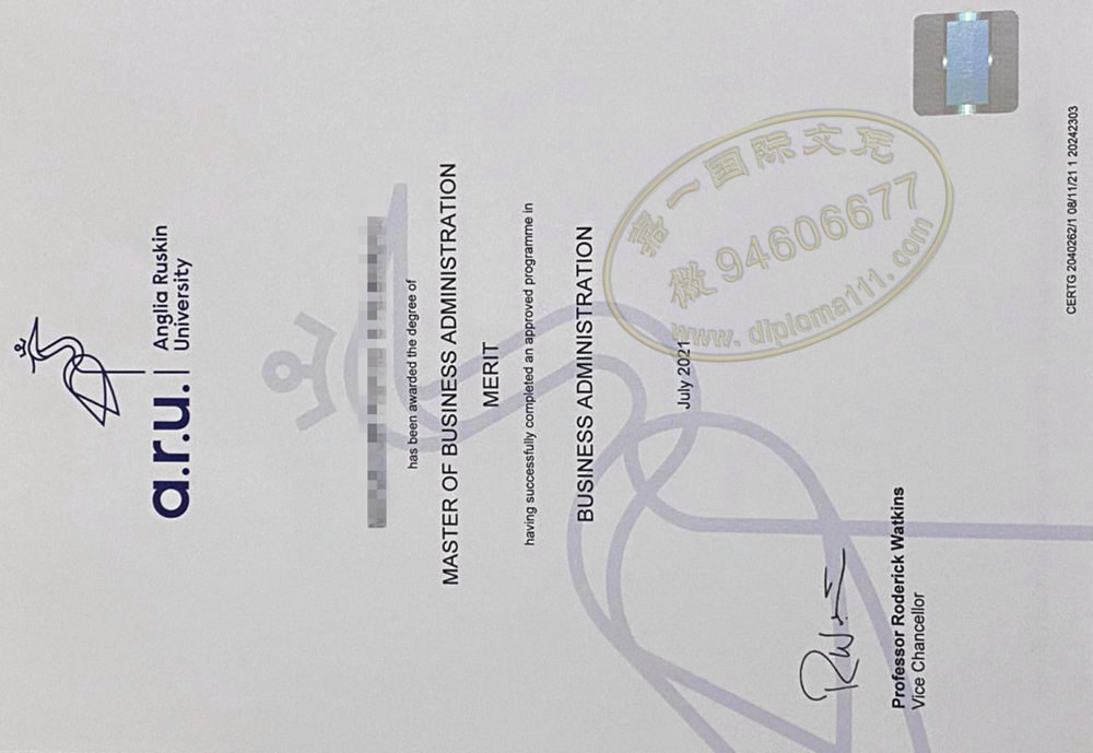 更新2021年安格利亚鲁斯金大学MBA学位证书版本/
