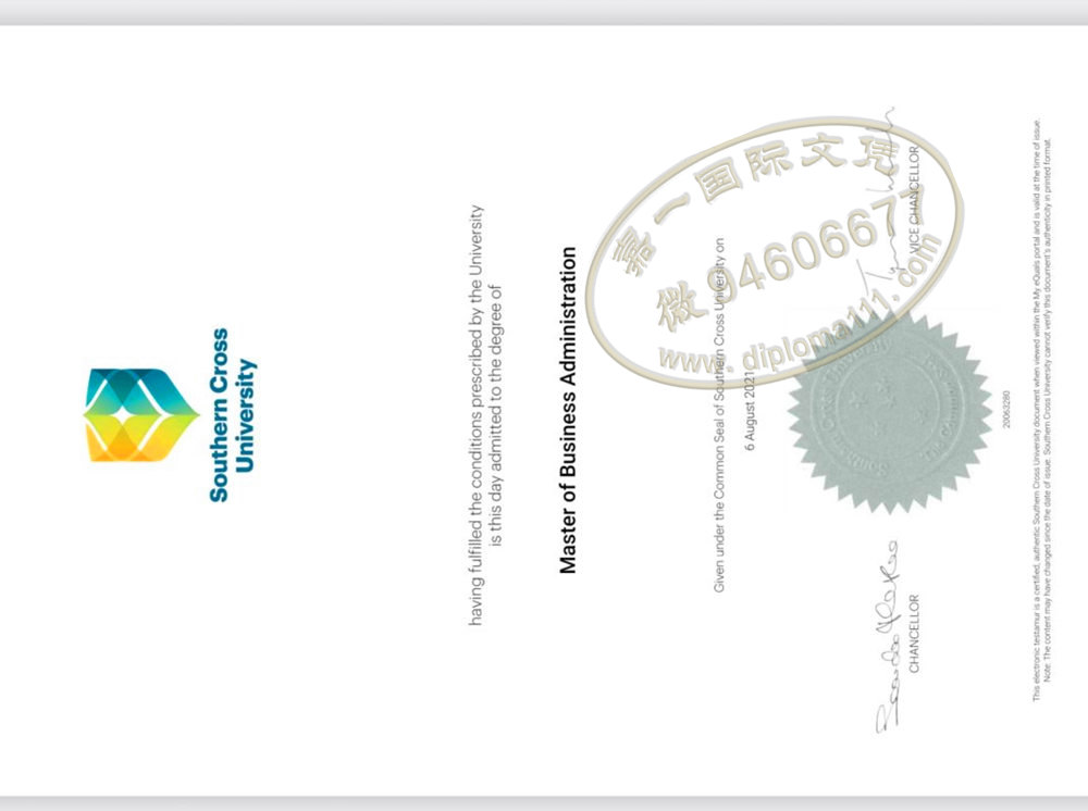 补办南十字星大学MBA毕业证|21年澳洲SCU文凭电子图