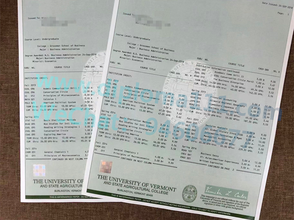 购买一份佛蒙特大学纸质成绩单改GPA,补办美国UVM文凭流程