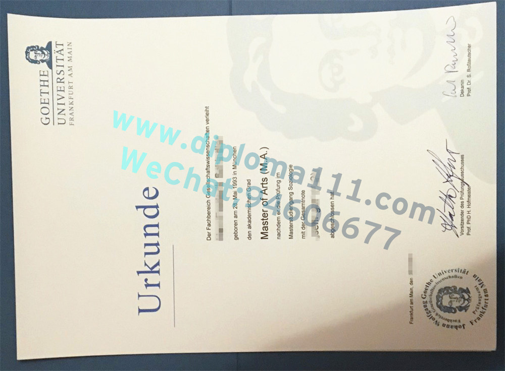 展示法兰克福大学毕业证和学位证样本|购买德国文凭学历