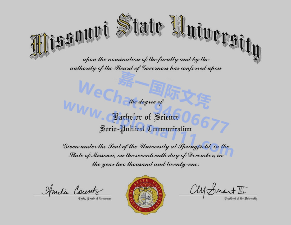 展示密苏里州立大学文凭电子图，办理美国Missouri