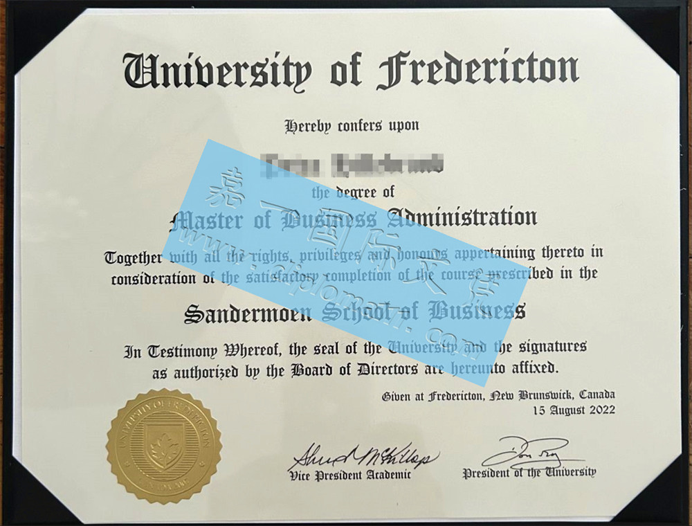 弗雷德里克顿大学毕业证样本,University of FrederictonMBA文凭案例