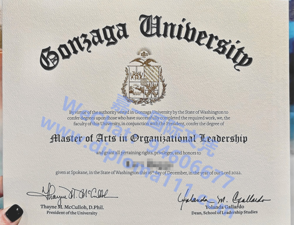 贡萨加大学电子学位证模板|定制Gonzaga University degree